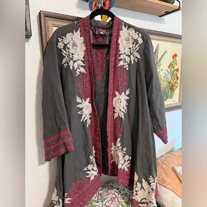 Johnny Was embroidered linen kimono top